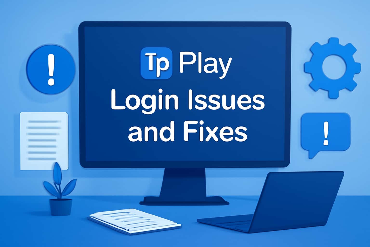 Visual representation of Tp Play login issues and fixes, featuring professional design elements.